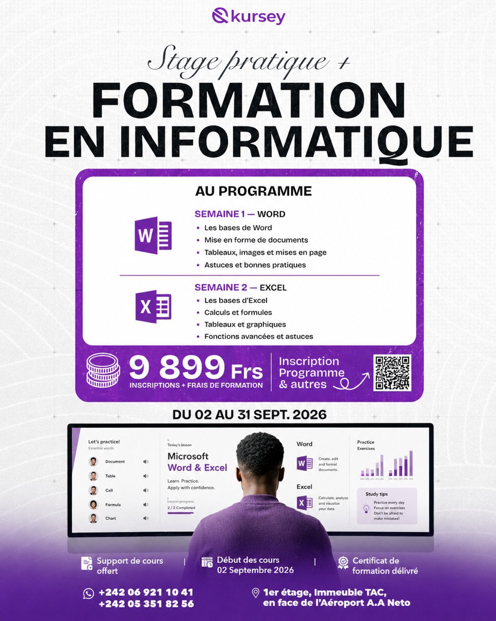 Créa Kursey pour la formation Word et Excel à Pointe-Noire